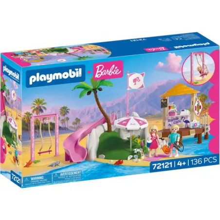 Playmobil Barbie-Set mit Strandszene, Palmen, Pool und Zubehör.