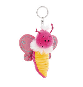 Rosa-gelber Plüsch-Schmetterlingsanhänger mit Flügeln, Fühlern und einem flauschigen weißen Kragen.