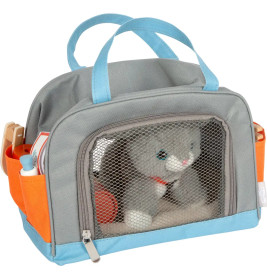 Katze mit Tasche und Pflege-Set