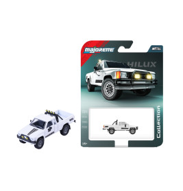 Majorette Spielzeug-Polizeipickup in Weiß neben Verpackung, die denselben Truck zeigt.