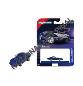 Blauer Spielzeug-Sportwagen mit passender Verpackung, die eine Auto-Abbildung und Majorette-Logo zeigt.