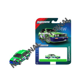 Grünes und blaues BMW-Spielzeugauto mit passender Verpackung aus der Majorette Collection Serie.