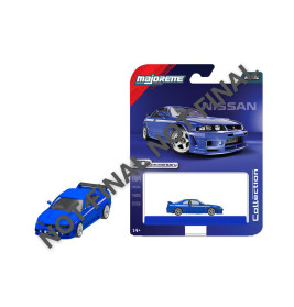 Ein blaues Nissan-Spielzeugauto samt Verpackung mit einem Bild des Autos und dem Schriftzug "NO FINAL".