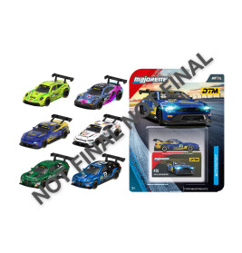 Sieben Spielzeugrennwagen und ein verpacktes Auto, darüber das Wasserzeichen "NOT FINAL".