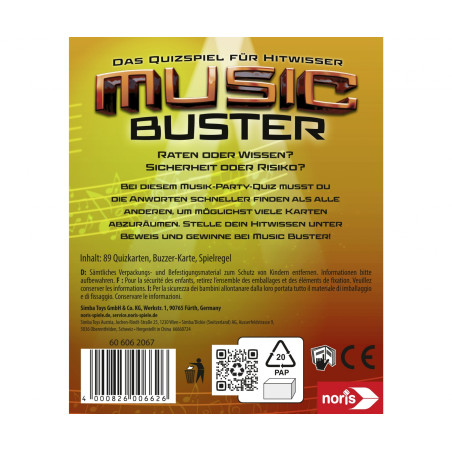 Noris Music Buster – Das musikalische Party-Quiz Kartenspiel ab 12 Jahren (606062067)