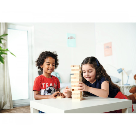 Deluxe Tip-Tower Familienspiel aus Holz – Klassisches Stapel- & Geschicklichkeitsspiel für 2-6 Spieler ab 6 Jahren
