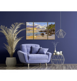 Schipper Malen nach Zahlen: Abendstimmung im Paradies – Triptychon Seychellen | Leinenstruktur
