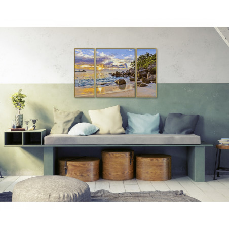 Schipper Malen nach Zahlen: Abendstimmung im Paradies – Triptychon Seychellen | Leinenstruktur