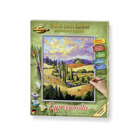 Schipper Malen nach Zahlen – Zypressenallee 24x30 cm | Toskana Landschaft | Traumhaftes Italienmotiv