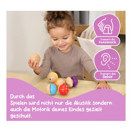 Eichhorn Sound Kugeln Holz | 6 bunte Klangkugeln für Babys ab 12 Monate
