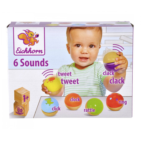 Eichhorn Sound Kugeln Holz | 6 bunte Klangkugeln für Babys ab 12 Monate