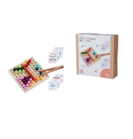 Montessori-Farbzuordnungsspiel aus Holz mit Karten, Pinzette und Verpackungsbox.