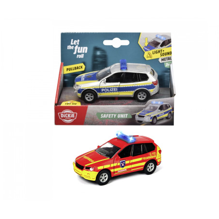 Dickie Toys Safety Unit – Polizei & Feuerwehr Fahrzeuge Set | 1:36 mit Licht & Sound | Ab 3 J.