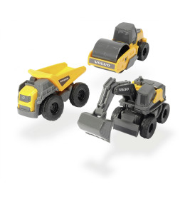 Dickie Toys Volvo Micro Builders Construction Set – 3 Baufahrzeuge, Freilauf, ca. 9cm
