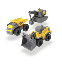 Dickie Toys Volvo Micro Builders Construction Set – 3 Baufahrzeuge, Freilauf, ca. 9cm