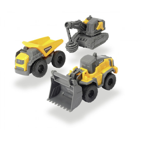 Dickie Toys Volvo Micro Builders Construction Set – 3 Baufahrzeuge, Freilauf, ca. 9cm