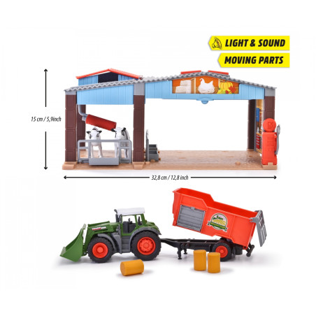 Dickie Toys Farm Station Spielset mit Traktor, Licht & Sound | Kinderspielzeug Bauernhof ab 3 Jahren