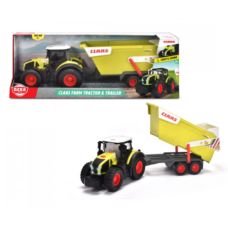 Dickie Toys CLAAS Traktor mit Anhänger – Licht & Sound, 64 cm Spielfahrzeug