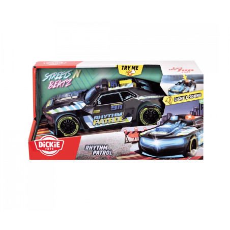 Dickie Toys Rhythm Patrol Polizeiauto mit Licht & Sound – Friktionsantrieb für Kinder ab 3 Jahre