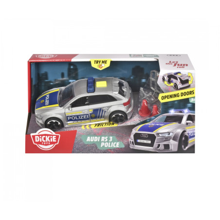 Dickie Toys Audi RS3 Polizeiauto mit Blaulicht & Sound – 1:32 Spielzeugauto ab 3 Jahre