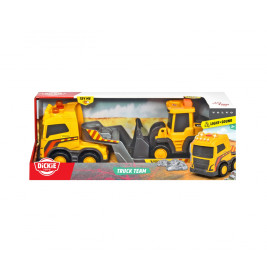 Dickie Toys Volvo Truck Team mit Anhänger & Radlader | Licht, Sound, Try Me | 32 cm