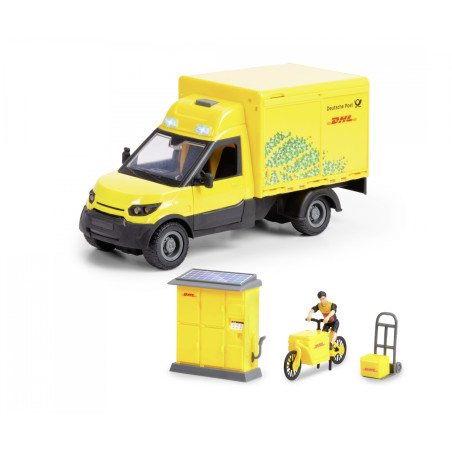 Dickie Toys DHL Delivery Set – Paketfahrzeug, Packstation & Zubehör – Ab 3 Jahren