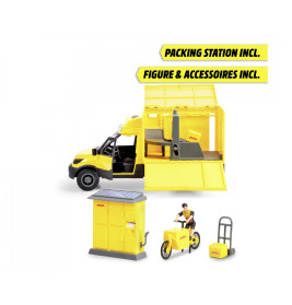 Dickie Toys DHL Delivery Set – Paketfahrzeug, Packstation & Zubehör – Ab 3 Jahren