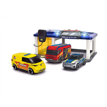Dickie Toys S.O.S. Station Spielset – Feuerwehr, Polizei, Arzt mit Licht & Sound