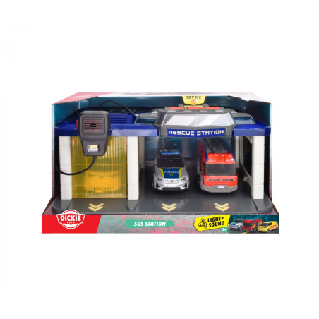 Dickie Toys S.O.S. Station Spielset – Feuerwehr, Polizei, Arzt mit Licht & Sound