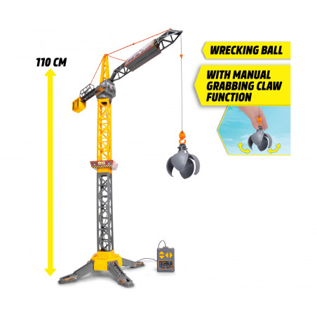 Dickie Toys Mighty Crane RC Spielzeugkran 110cm - 360° drehbar, Greifarm