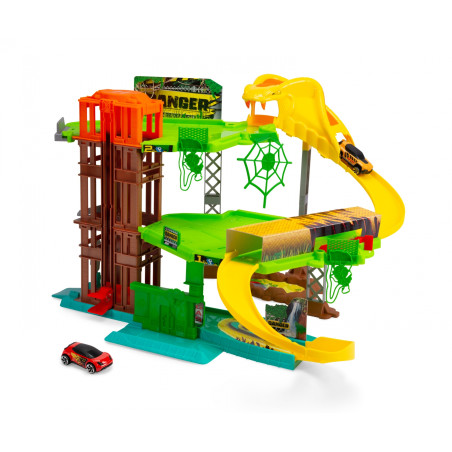 Dickie Toys Jungle Garage: Dschungel Abenteuer Spielset mit 5 Safari Fahrzeugen, Sound & Licht