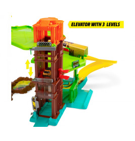 Dickie Toys Jungle Garage: Dschungel Abenteuer Spielset mit 5 Safari Fahrzeugen, Sound & Licht