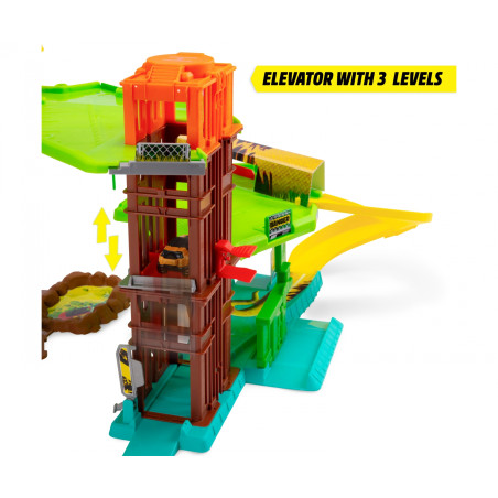 Dickie Toys Jungle Garage: Dschungel Abenteuer Spielset mit 5 Safari Fahrzeugen, Sound & Licht