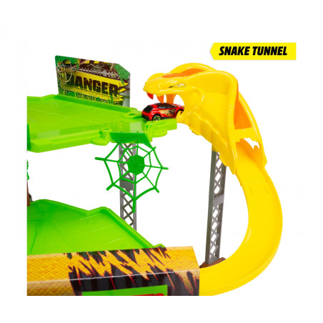 Dickie Toys Jungle Garage: Dschungel Abenteuer Spielset mit 5 Safari Fahrzeugen, Sound & Licht