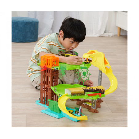 Dickie Toys Jungle Garage: Dschungel Abenteuer Spielset mit 5 Safari Fahrzeugen, Sound & Licht