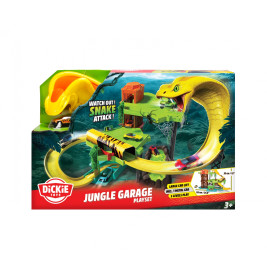 Dickie Toys Jungle Garage: Dschungel Abenteuer Spielset mit 5 Safari Fahrzeugen, Sound & Licht