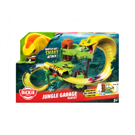 Dickie Toys Jungle Garage: Dschungel Abenteuer Spielset mit 5 Safari Fahrzeugen, Sound & Licht