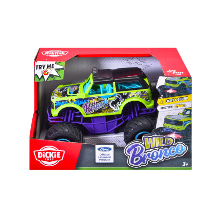 Dickie Toys Wild Bronco Monstertruck – Grün/Lila, Freilauf, ab 3 Jahren