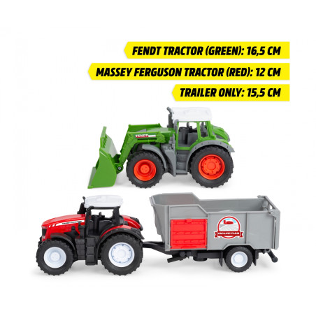 Majorette Farm Set – 3er Set mit 2 Traktoren, Anhängern & Schaufellader – Baufahrzeuge Spielset ab 3 Jahren