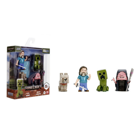 Minecraft Movie 4-Pack 2,5 Inch Figuren – Steve, Creeper, Wolf, Piglin-Brute