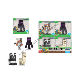 Verpackung mit Minecraft-Figuren: Steve in Eisenrüstung, Enderman, Panda und cremefarbene Lama-Figur.