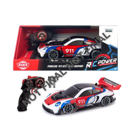 RC Porsche 911 GT3 Spielzeugauto mit Fernbedienung, im Set samt Verpackung und ausgepackt abgebildet.