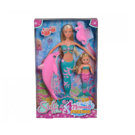 Steffi Love Mermaid Friends Puppenset mit Delfin & Evi - Unterwasser-Spiel für Kinder