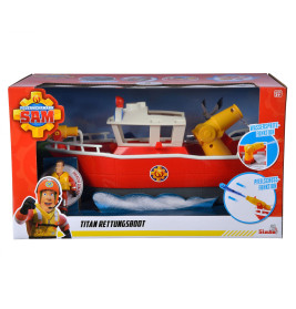 Simba Feuerwehrmann Sam Titan Schiff – Schwimmendes Feuerwehrboot mit Wasserkanonen & Sam Figur