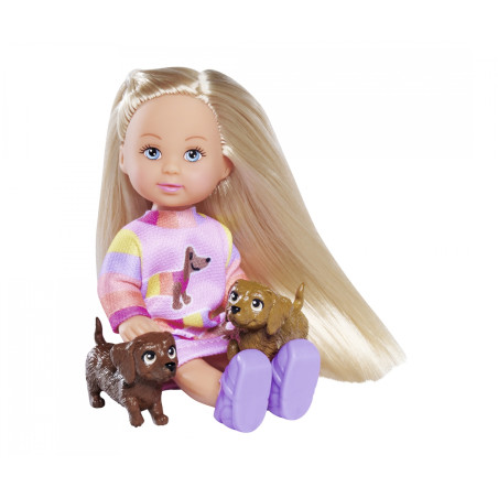 Simba Evi LOVE Puppe mit zwei Dackeln – 'EL Dooogs' Spielset | Rollenspiel & Tierpflege | Für Puppenfans ab 3 Jahre