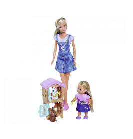 Simba Steffi LOVE & Evi LOVE Rabbit Family – Puppenset mit Hasen, Stall & Zubehör (29/12 cm)