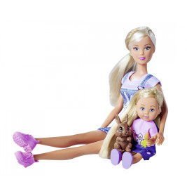 Simba Steffi LOVE & Evi LOVE Rabbit Family – Puppenset mit Hasen, Stall & Zubehör (29/12 cm)