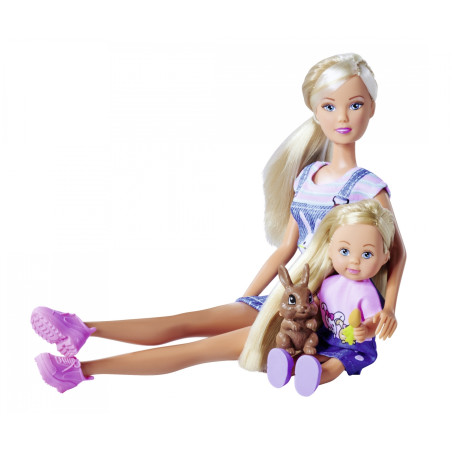 Simba Steffi LOVE & Evi LOVE Rabbit Family – Puppenset mit Hasen, Stall & Zubehör (29/12 cm)