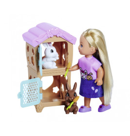 Simba Steffi LOVE & Evi LOVE Rabbit Family – Puppenset mit Hasen, Stall & Zubehör (29/12 cm)