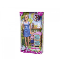 Simba Steffi LOVE & Evi LOVE Rabbit Family – Puppenset mit Hasen, Stall & Zubehör (29/12 cm)